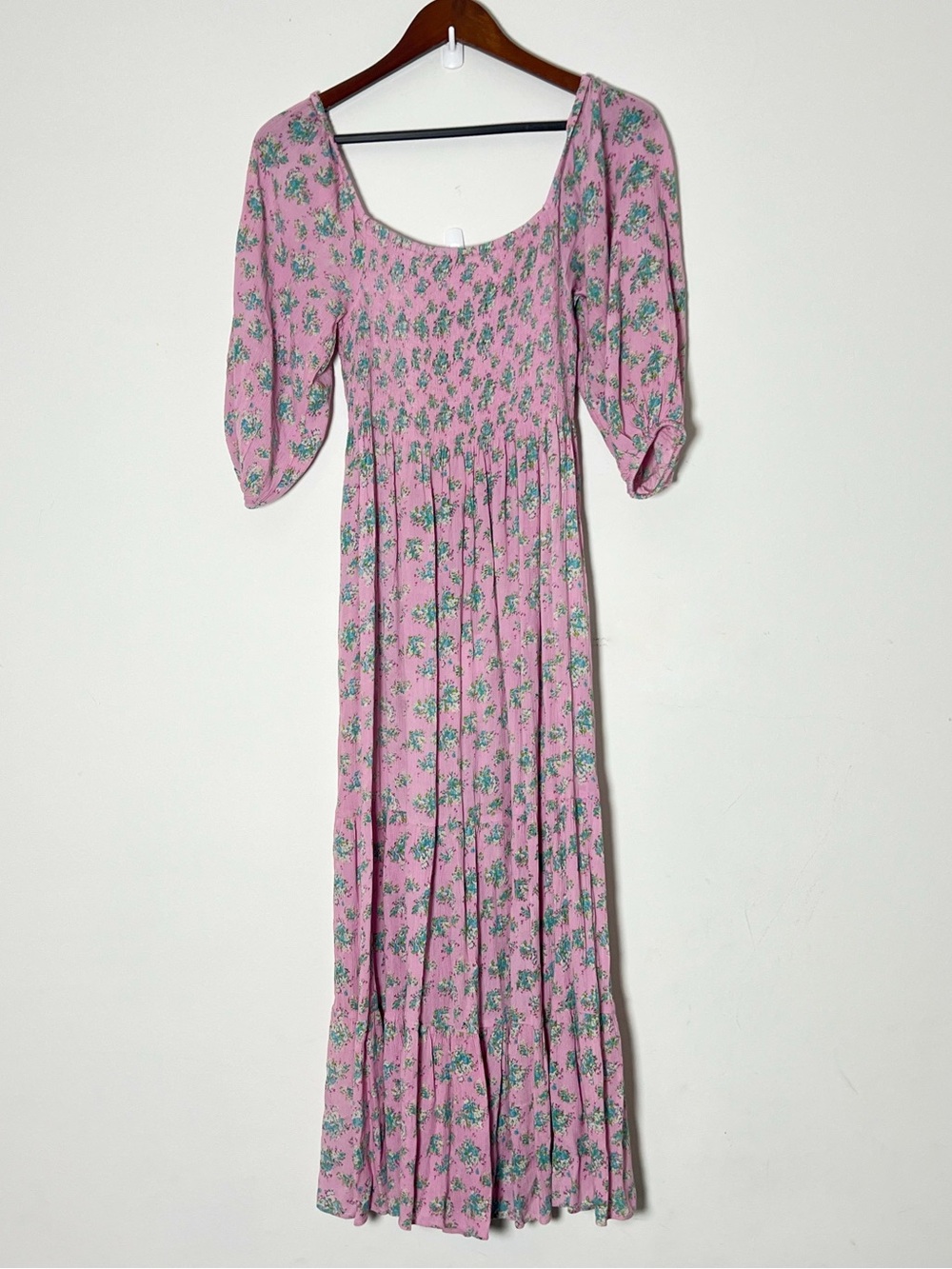 Urban Outfitters Lottie Floral Tie-Back Midi Dress Printed Smocked Puff Sleeve - Picture 2 of 8